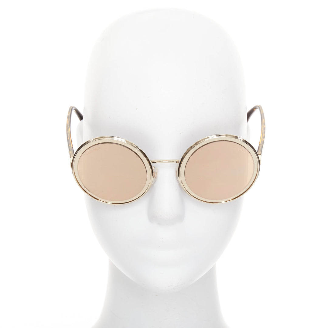 CHANEL 4226 gold-tone round mirrored lens resin temple sunglasses