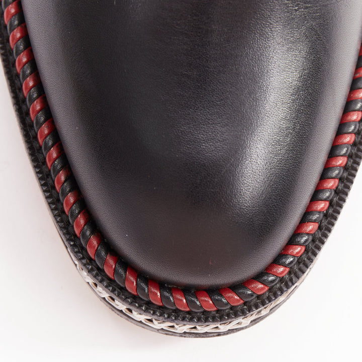 CHRISTIAN LOUBOUTIN Chelsea Chain Flat Calf Brosse black chain buckle boots EU38