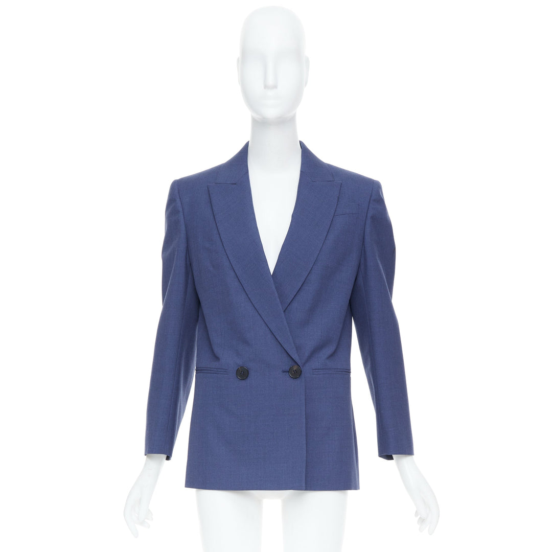 ALEXANDER MCQUEEN 2021 blue double breasted wool tailoring suit blazer IT36 XXS