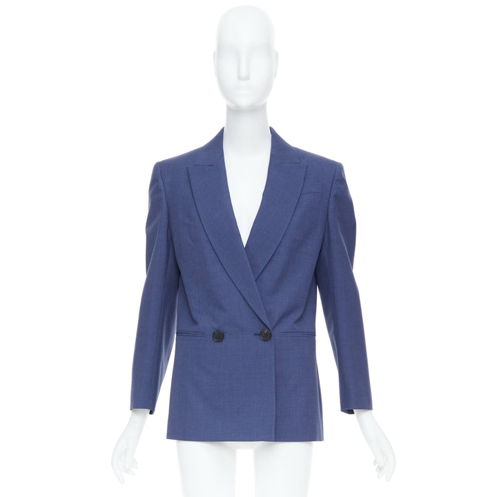 ALEXANDER MCQUEEN 2021 blue double breasted wool tailoring suit blazer IT36 XXS