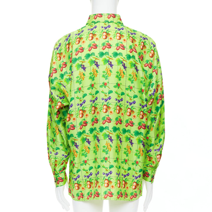 GIANNI VERSACE 1990's Vintage neon green fruit print silk shirt IT48 M
