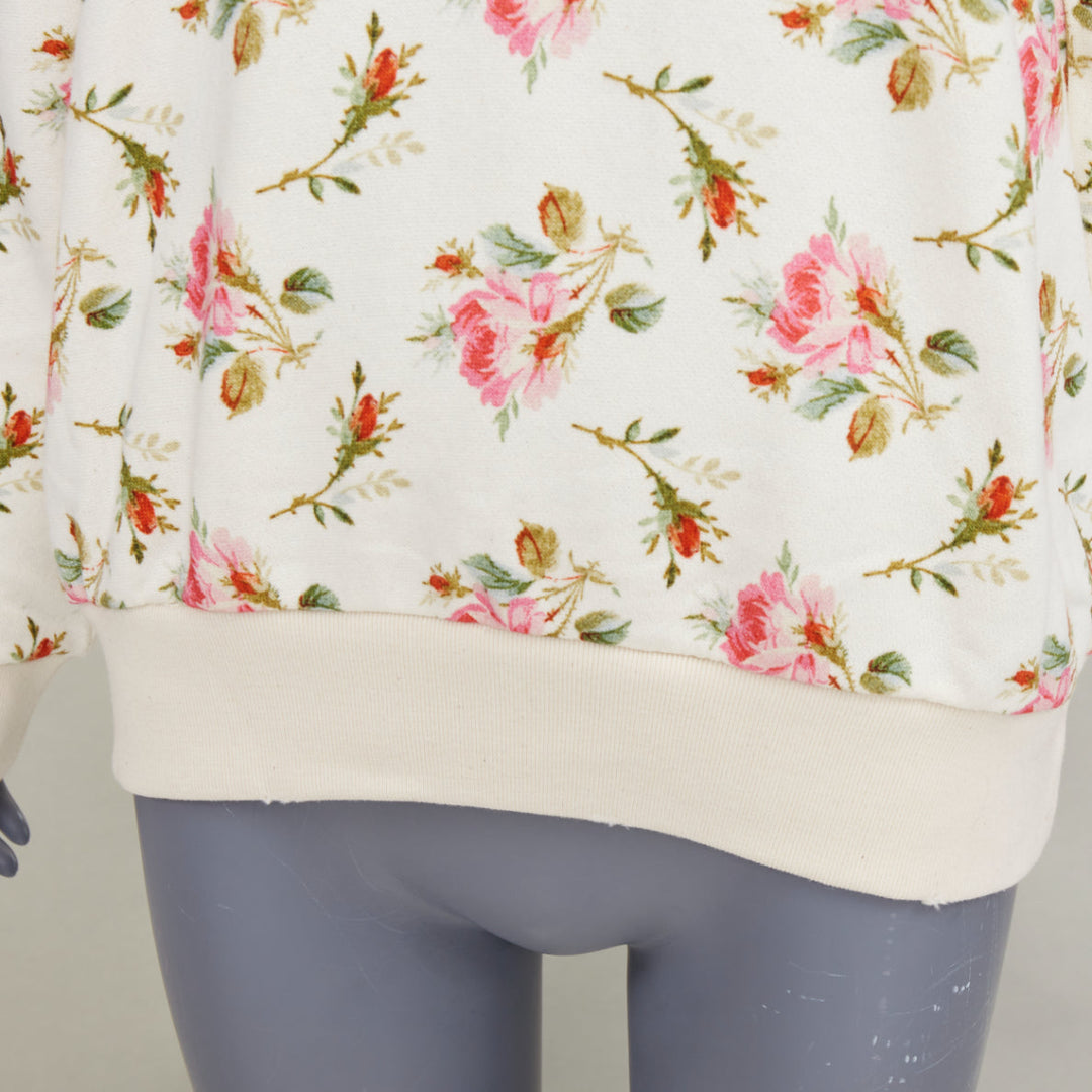 GUCCI 2017 ivory pink floral logo print jersey  hoodie XS