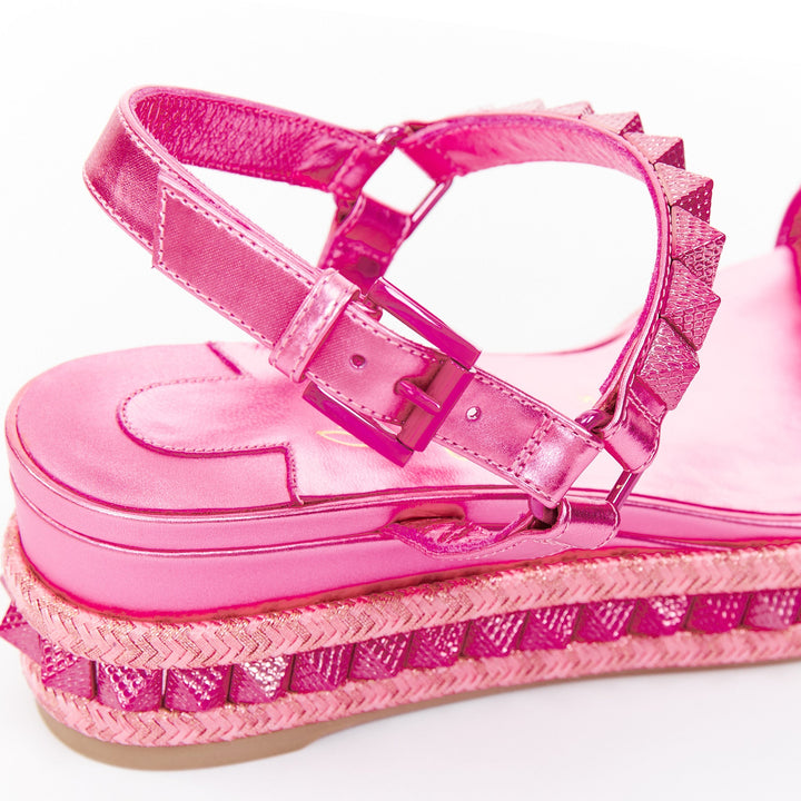 CHRISTIAN LOUBOUTIN Pyraclou 60 glam metallic pink spikes platform wedges EU38