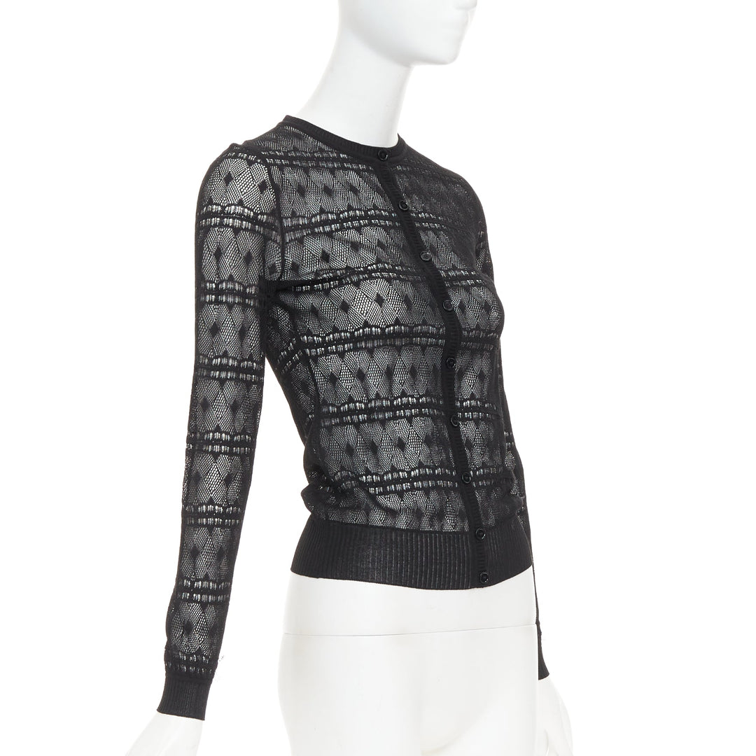 BOTTEGA VENETA black crochet knit button up sheer cardigan IT36 XXS