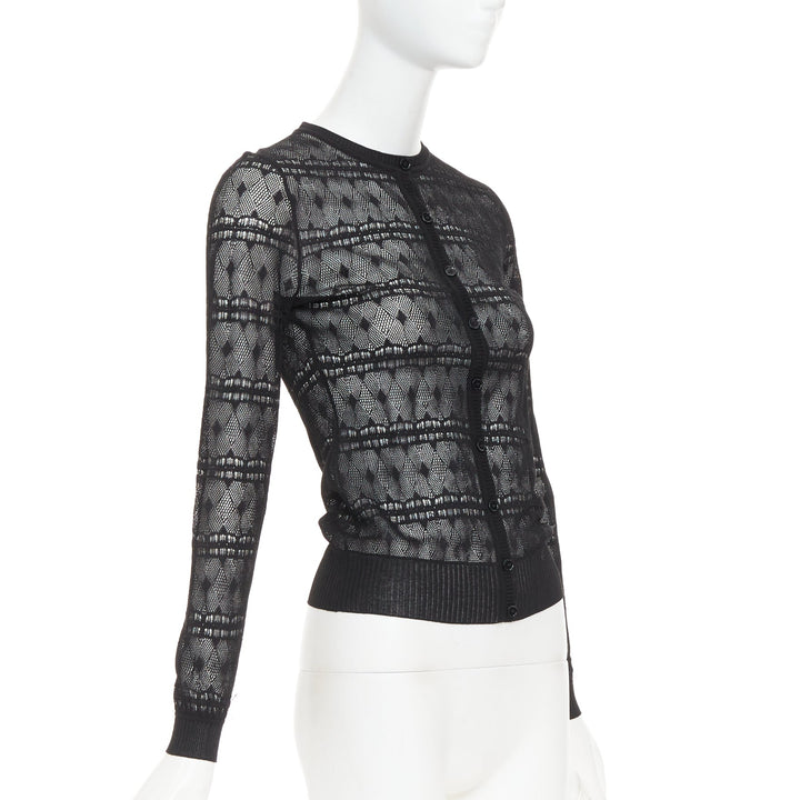 BOTTEGA VENETA black crochet knit button up sheer cardigan IT36 XXS