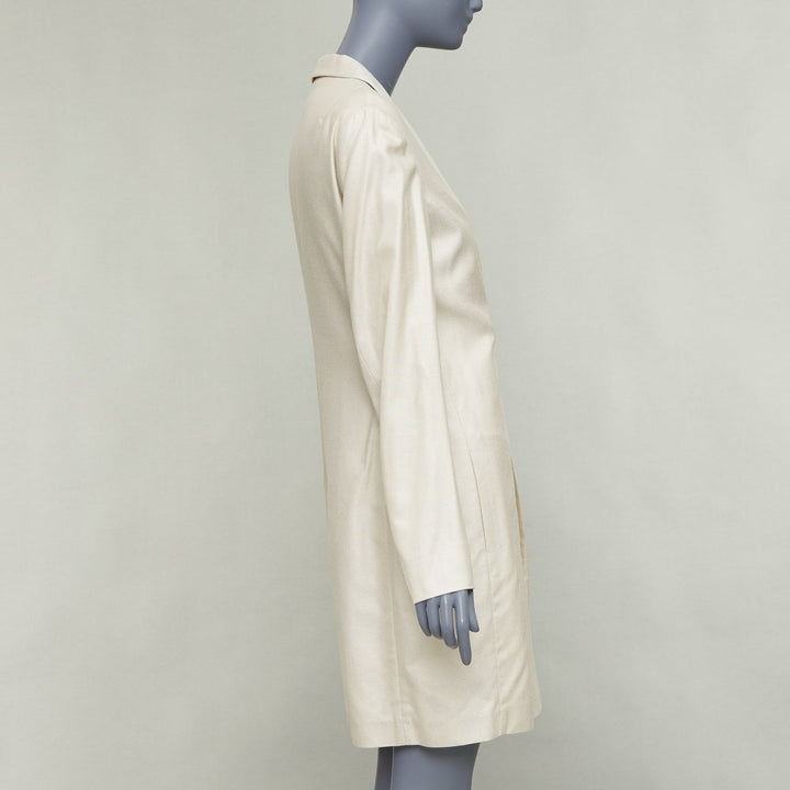 JIL SANDER cream silk blend minimal asymmetric wrap front long coat FR38 M