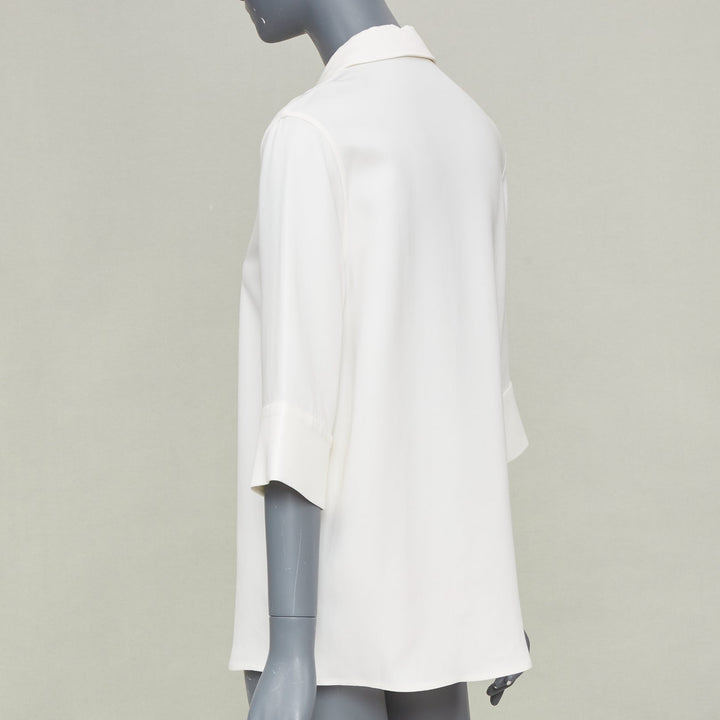 ANINE BING off white relaxed cuffed short sleeve viscose blend shirt XS