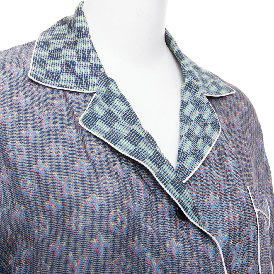 LOUIS VUITTON silk purple Damier Check Jacquard monogram pajama shirt FR36 S