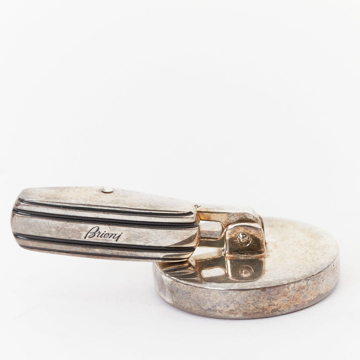 BRIONI 925 sterling silver crest grey mother of pearl formal tuxedo cufflinks