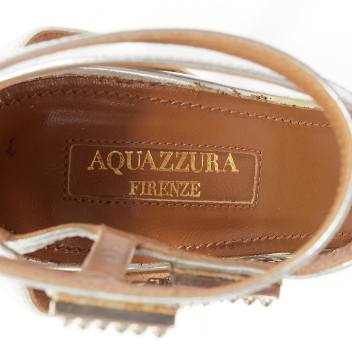 AQUAZZURA dangling crystal chandelier silver leather strappy heel sandals EU36.5