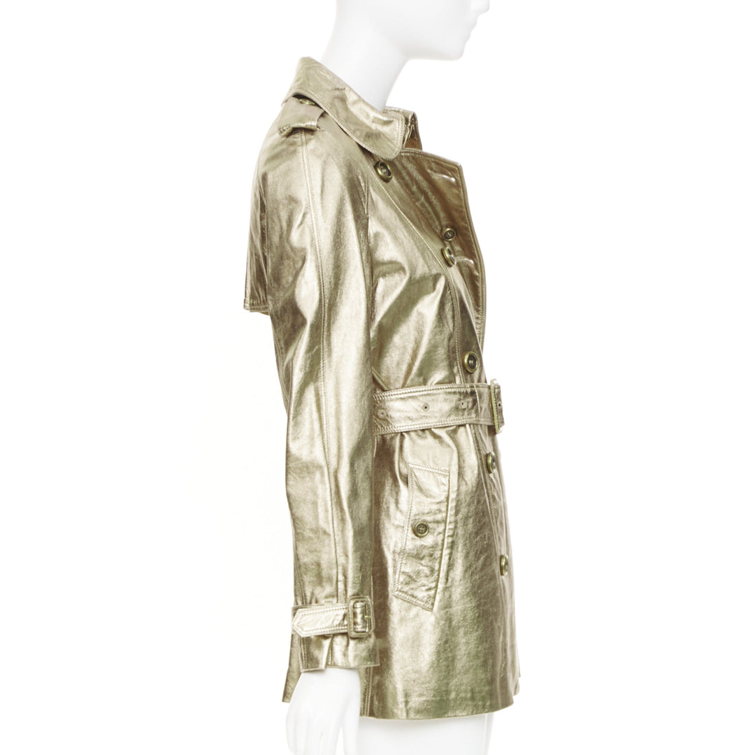 rare BURBERRY 2013 Runway gold lambskin double breasted trench coat IT38 XS