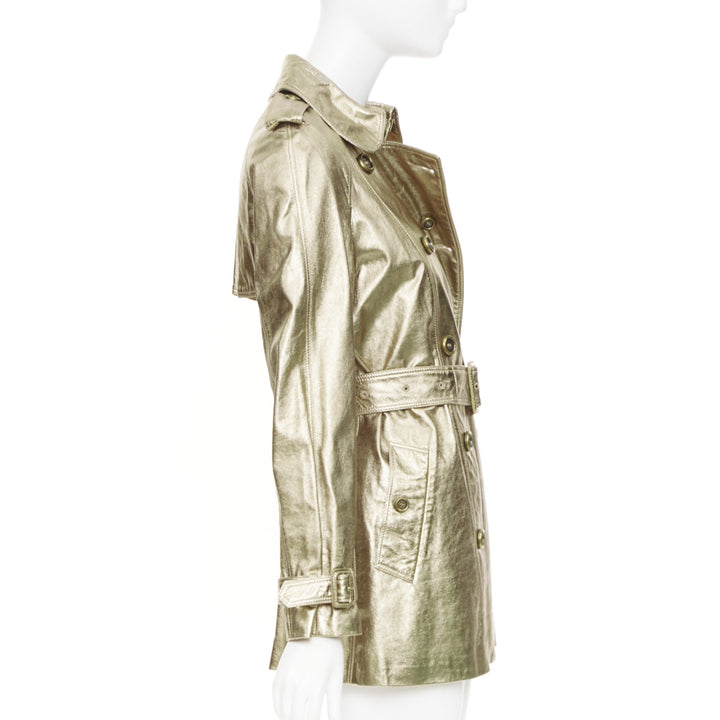 rare BURBERRY 2013 Runway gold lambskin double breasted trench coat IT38 XS