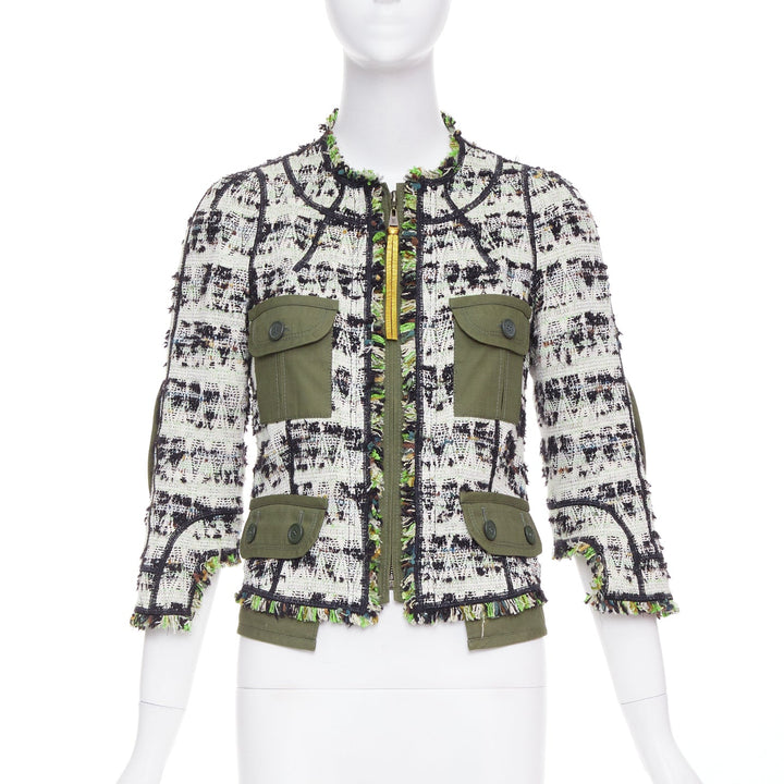 LOUIS VUITTON 2016 Runway Fleury khaki tweed leather safari jacket FR34 XS