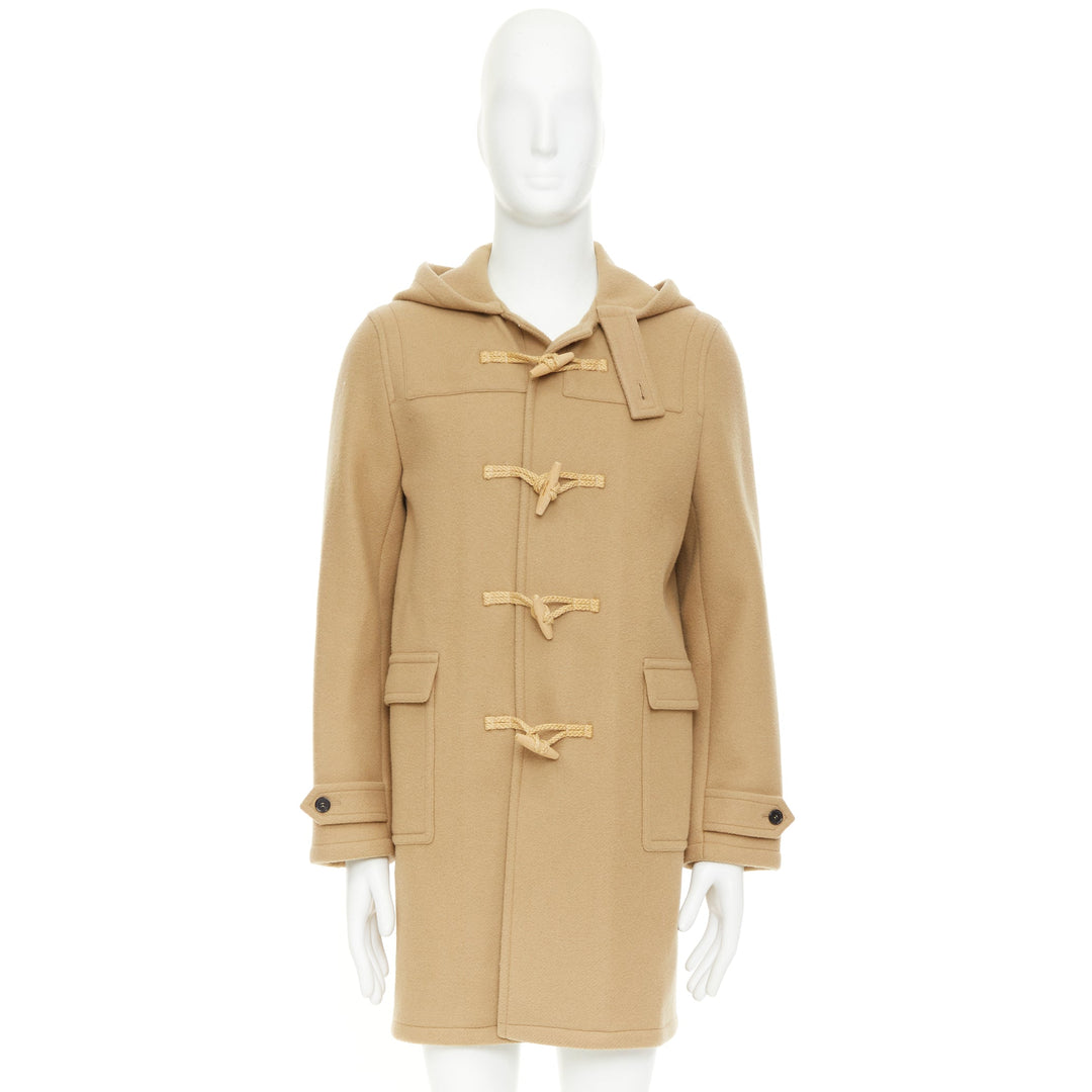 SAINT LAURENT 2013 Runway camel beige wool wood toggle button hooded duffle coat