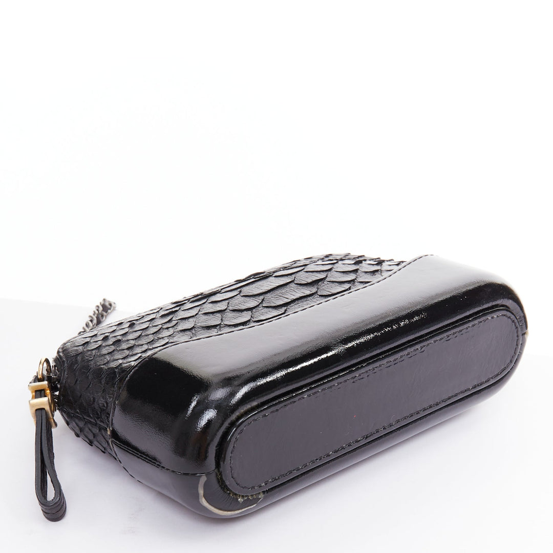 CHANEL Mini Gabrielle black scaled leather patent trim double CC crossbody bag