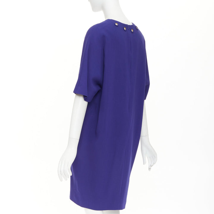 ESCADA bluebell cobalt wool crepe dual pocket eyelet shift dress FR40 L