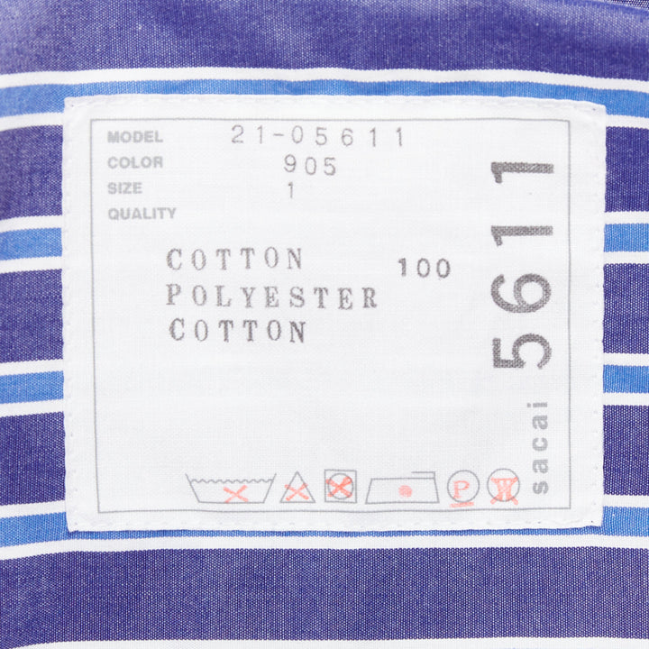 SACAI 2021 blue striped cotton bib collar sheer panel deconstructed shirt JP1 S