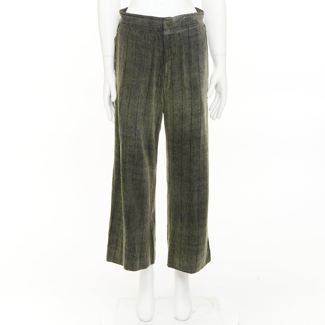 GIORGIO ARMANI green black rayon blend velvet  wide cropped pants IT46 S
