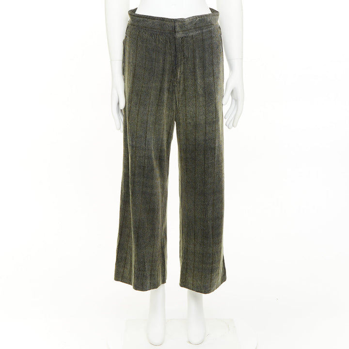 GIORGIO ARMANI green black rayon blend velvet  wide cropped pants IT46 S