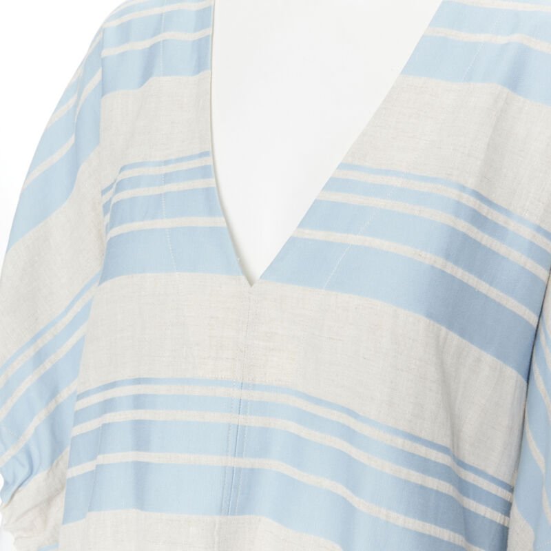 LEE MATTHEWS light grey blue striped linen cotton drawstring poncho top US0 XS