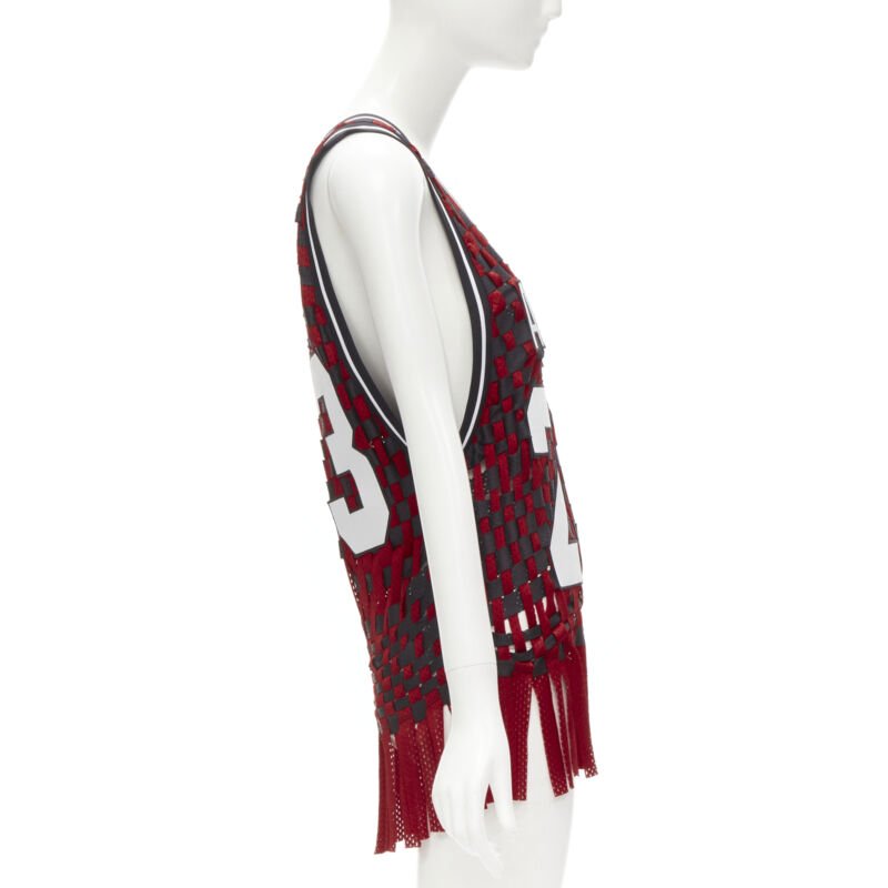 rare JEREMY SCOTT ADIDAS 23 black red deconstructed weaved basketball jersey XS