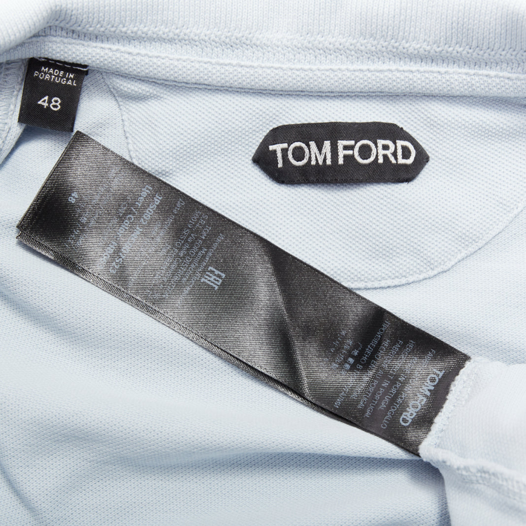 TOM FORD light blue cotton TF logo hem pique polo shirt IT48 M