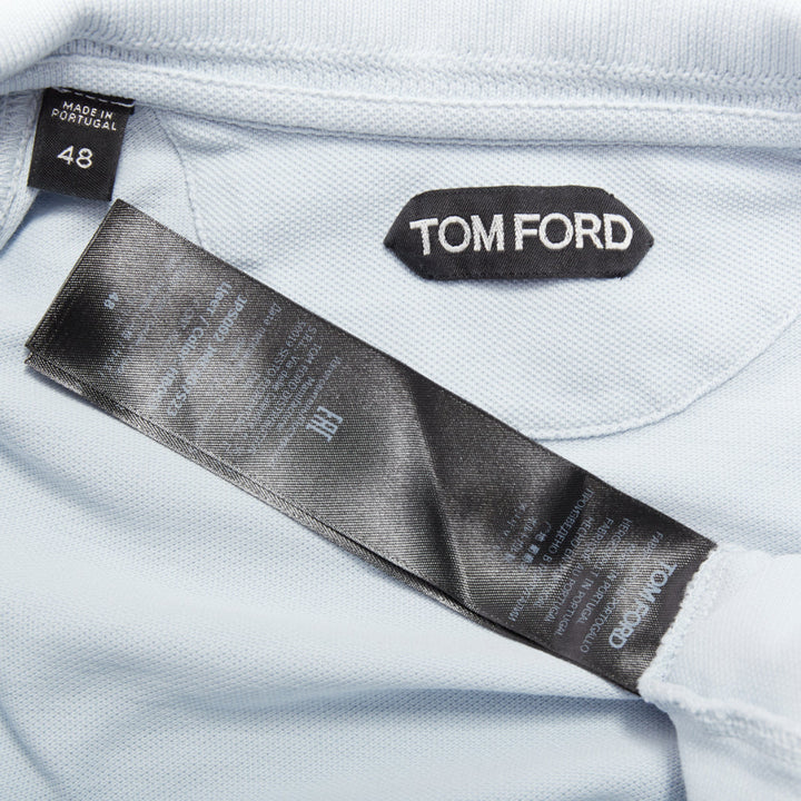 TOM FORD light blue cotton TF logo hem pique polo shirt IT48 M
