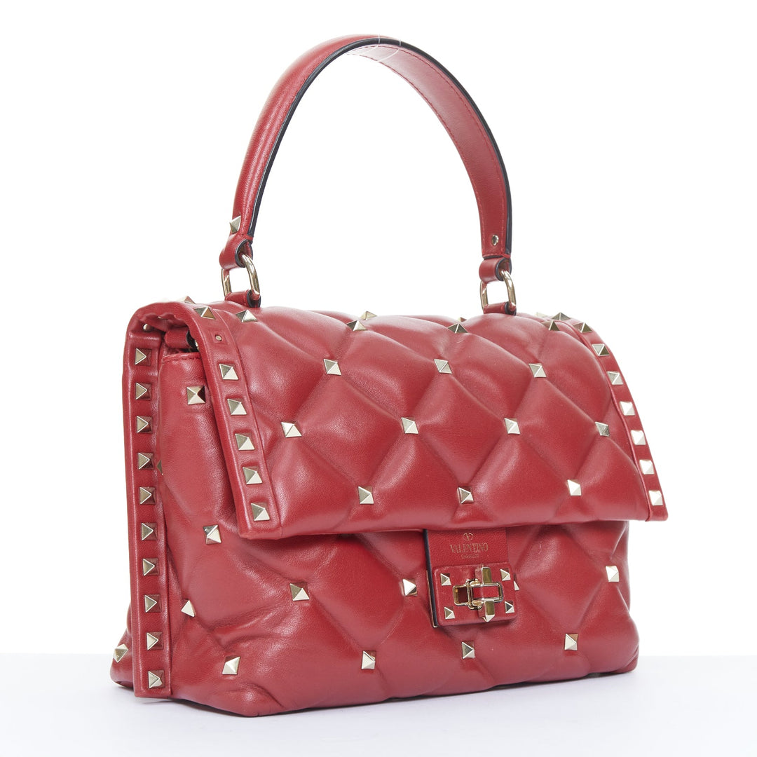 VALENTINO runway Candystud Rosso red quilted lambskin leather top handle bag