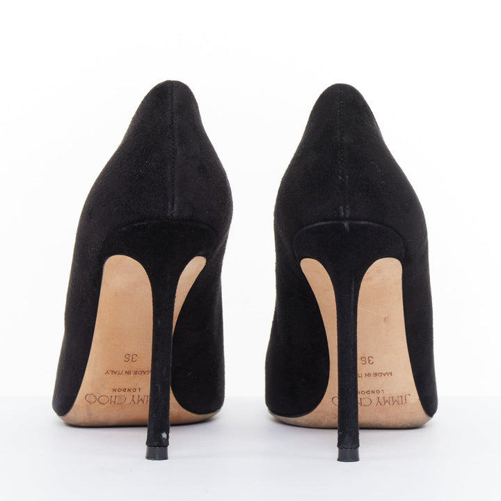 JIMMY CHOO Romy 100 classic black calf suede pointed toe stiletto pumps EU36 US6