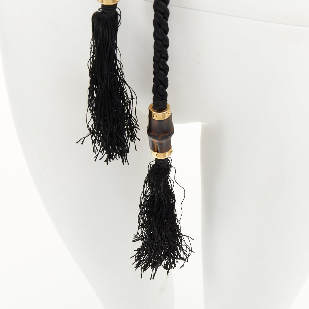 GUCCI 2011 Runway black braided cord rope bamboo tassel selfwrap accessory belt
