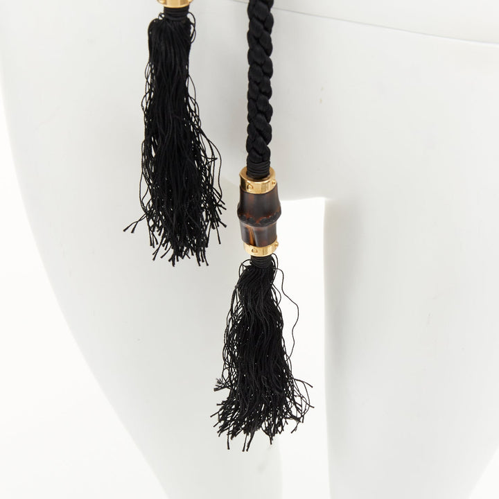GUCCI 2011 Runway black braided cord rope bamboo tassel selfwrap accessory belt