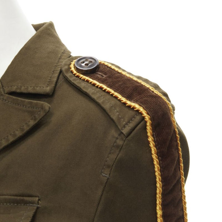 DSQUARED2 2021 green cotton military officer corduroy  utility jacket IT36 XS