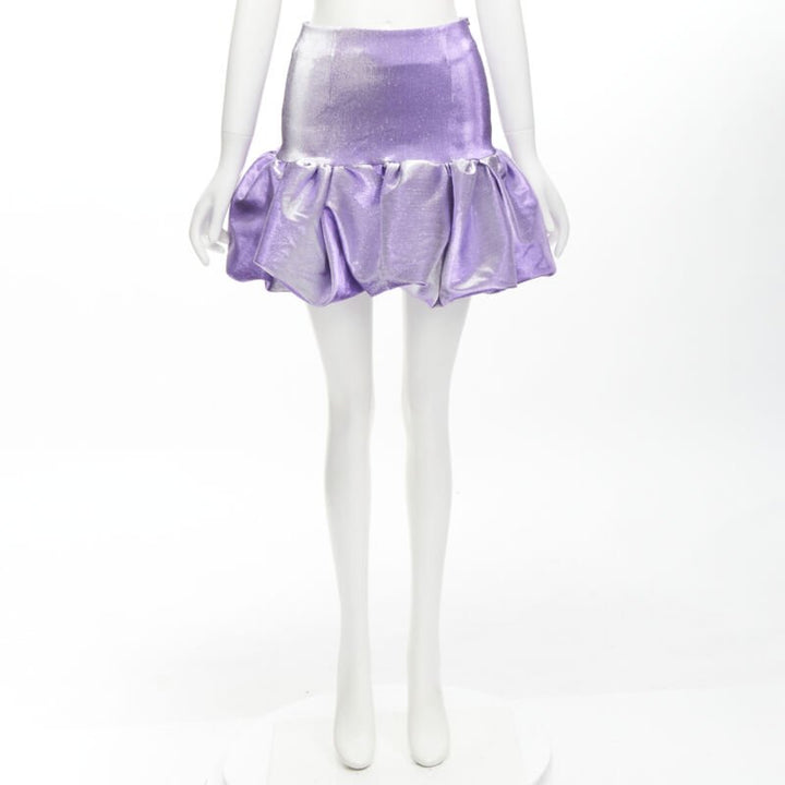 AREA purple metallic cotton blend high waisted puff short short skirt XS