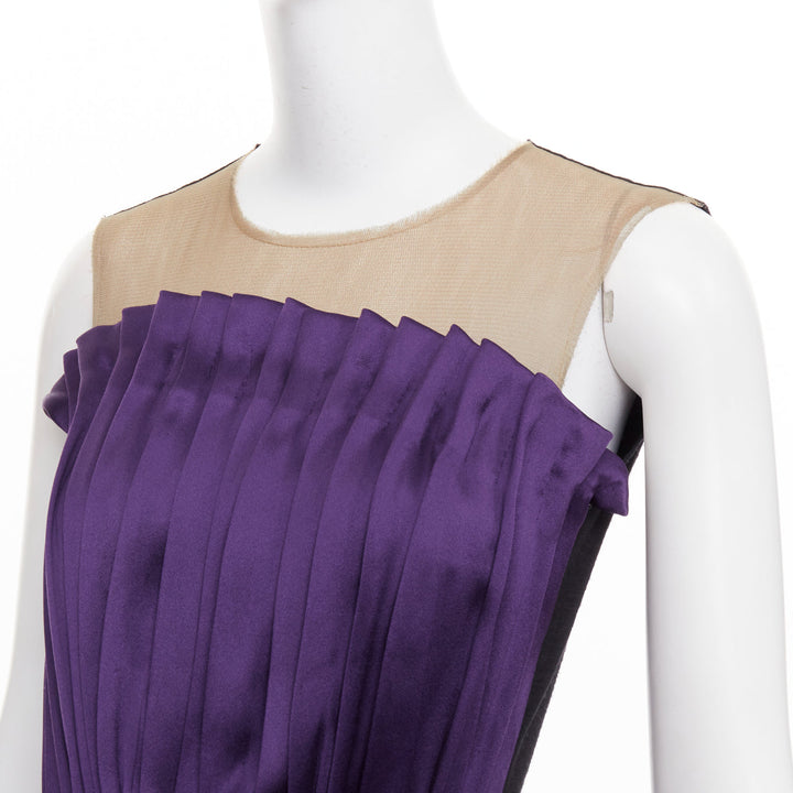 LANVIN 2006 Runway purple nude silk gathered panelled cocktail dress FR36 S