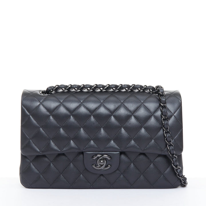 CHANEL So Black 11.12 Medium Classic Double Flap quilted lambskin shoulder bag