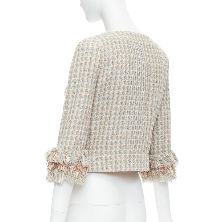 CHANEL 13C Rose Garden Lesage tweed ruffle detail cropped jacket FR38 M