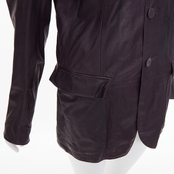 BOTTEGA VENETA aubergine dark purple washed leather flap pockets jacket IT48 M
