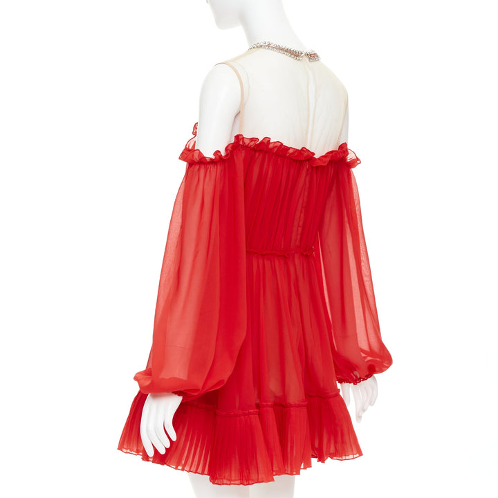 GIAMBATTISTA VALLI H&M 2019 Runway red chiffon crystal necklace dress IT40 XS