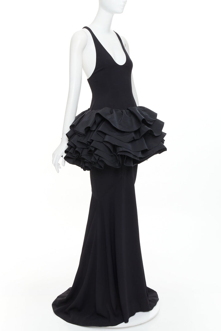 rare ALEXANDRE VAUTHIER COUTURE black scoop ruffle peplum evening gown dress