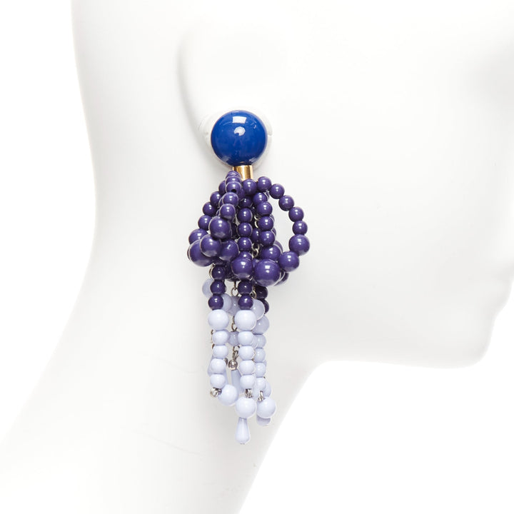 MARNI contrast blue beads statement dangling clip on earrings Pair