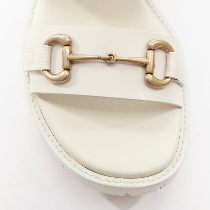 GUCCI Bria mystic white calf horsebit lug sole dad sandals EU37