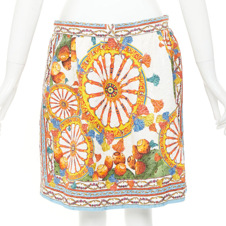 DOLCE GABBANA 2016 Carreto Siciliano print jacquard jacquard mini skirt IT44 L