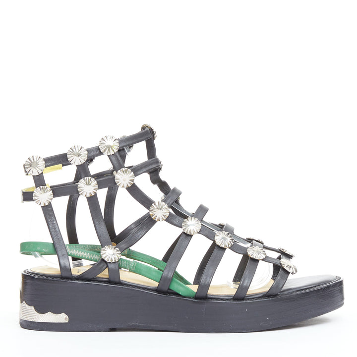 TOGA ARCHIVES PULLA black caged silver stud platform gladiator sandals