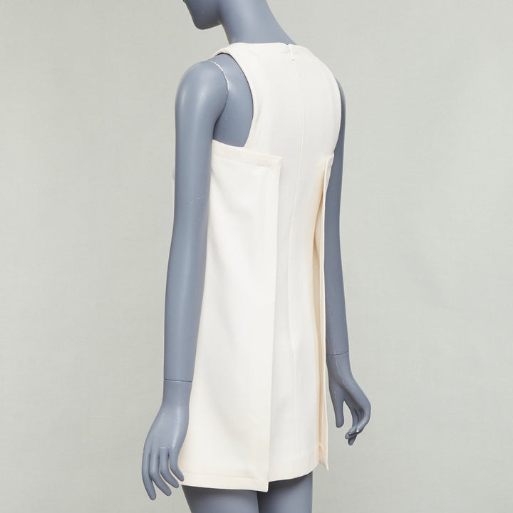 FENDI cream 100% wool leather patch pocket silk lined mini dress IT36 XXS