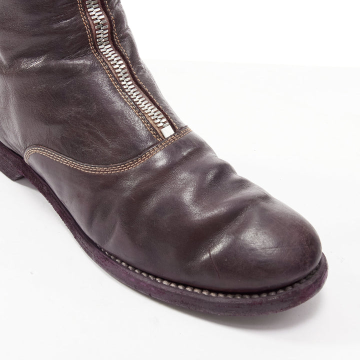 MARSELL dark purple tumbled leather silver front zip ankle boots EU37
