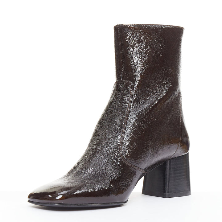 SANDRO chocolate cracked cow leather square toe block heel ankle boots EU38