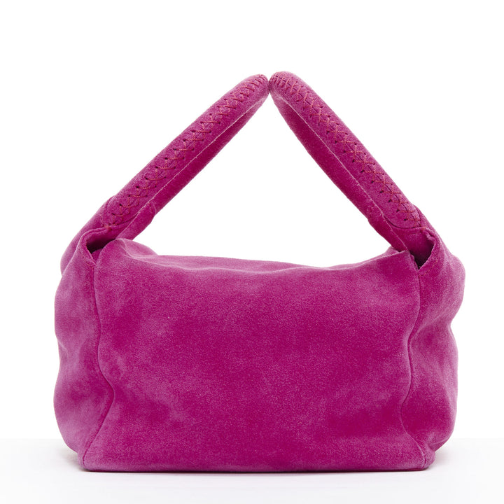 FONTANA MILANO fuchsia pink suede leather logo slouchy box handle bag