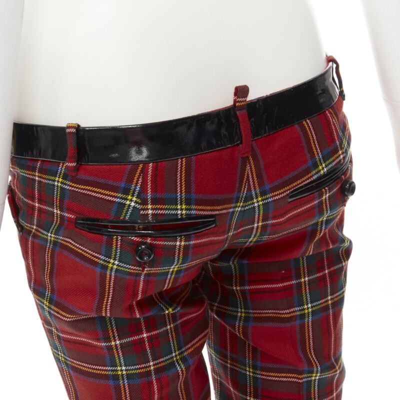 DSQUARED2 red punk plaid patent trim cropped pants IT40 S