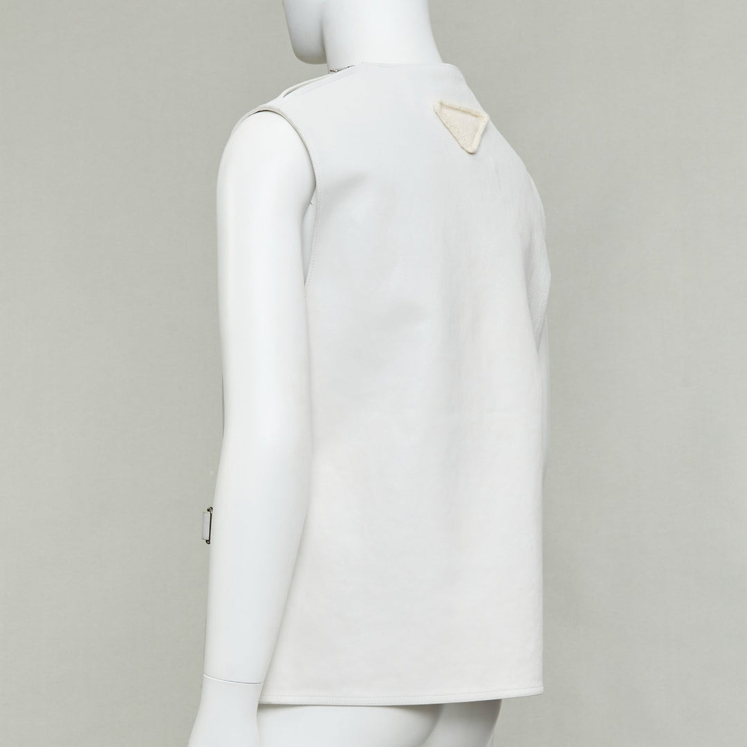 rare PRADA 2023 Runway Raf Simons Vitello white calf leather buckle vest IT50 L