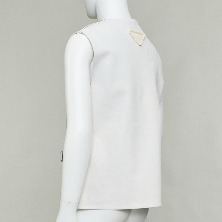 rare PRADA 2023 Runway Raf Simons Vitello white calf leather buckle vest IT50 L
